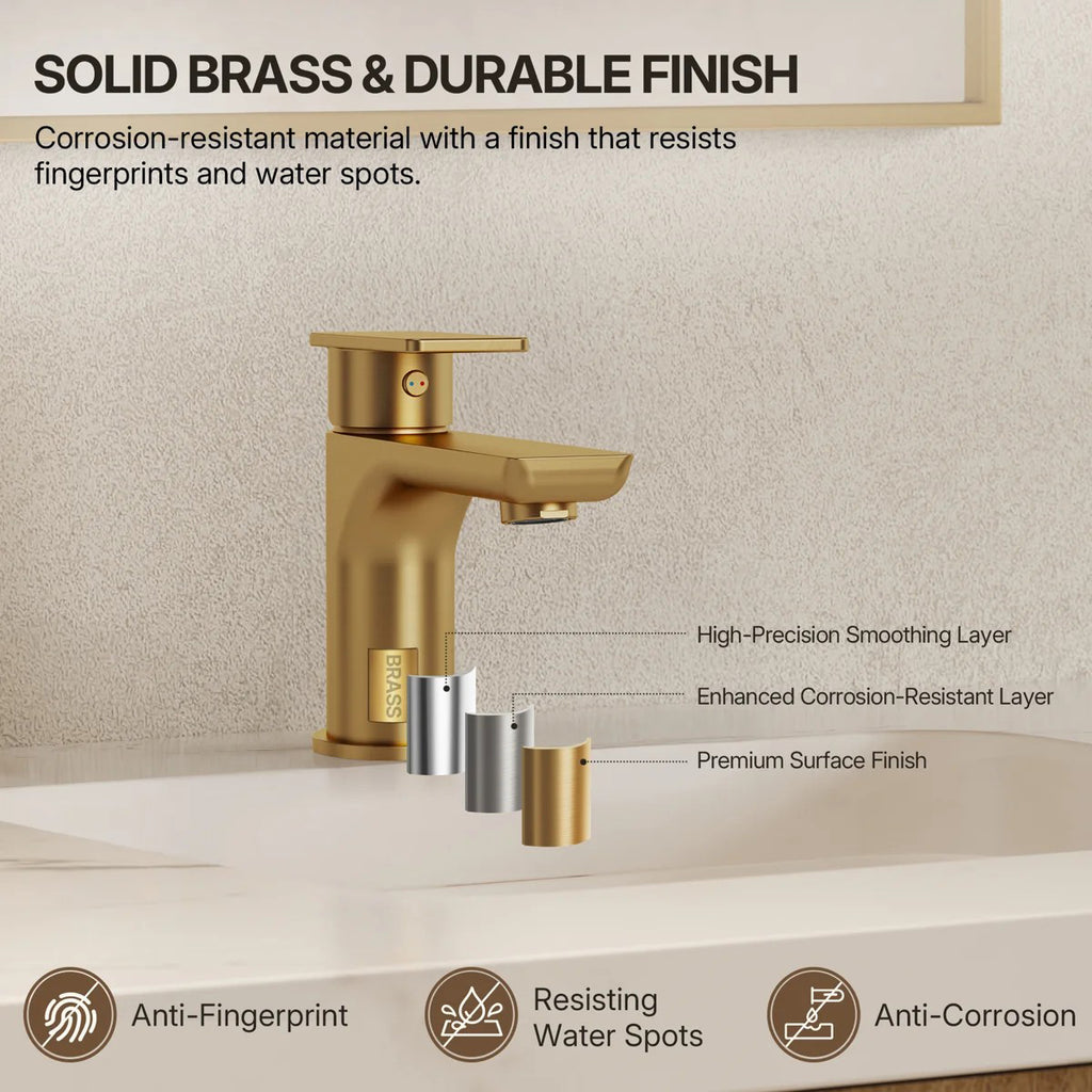 Single Hole Bathroom Faucet with Drain Assembly, Single Handle Bathroom Sink Faucet LP0091023-YS - Brushed Gold