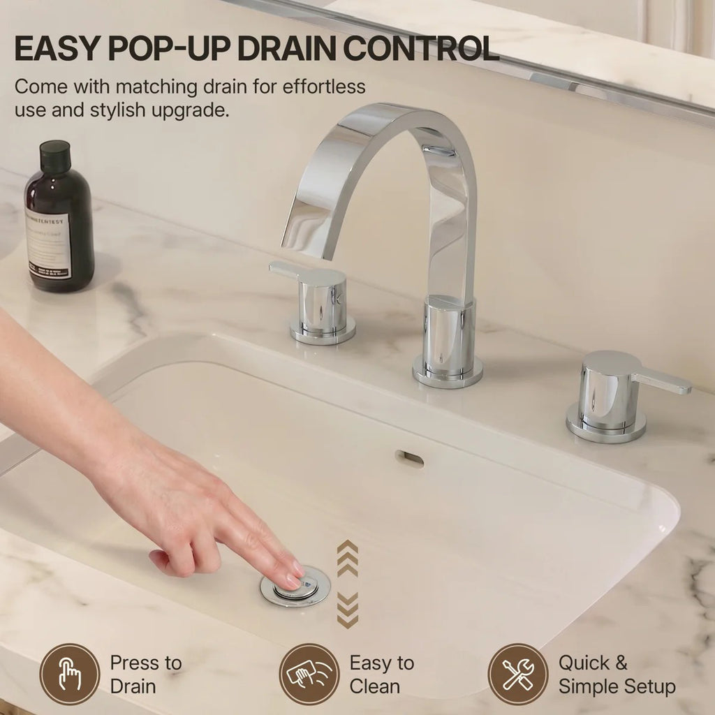 Widespread Bathroom Faucet 3 Hole, 2-Handle Bathroom Sink Faucet with Drain Assembly LP66138-YS - Chrome