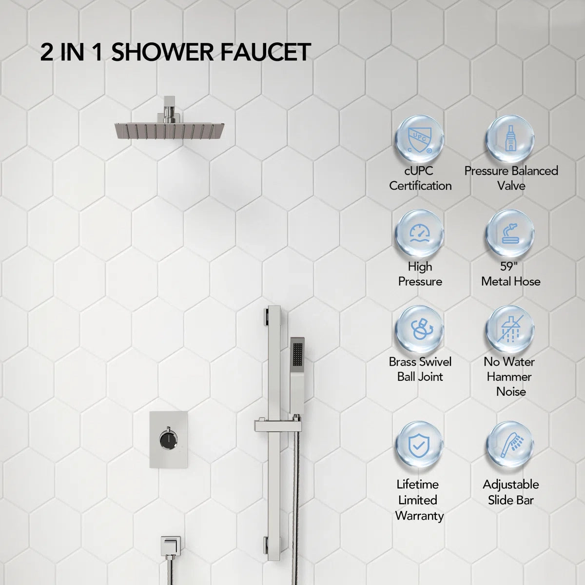 Wall Mount High-Pressure Rainfall Shower Faucet, Dual Showerheads System with Handheld Shower LP9875-LY - Chrome