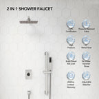 10" Pressure-Balanced Rain Shower System with Adjustable Slide Bar Handheld Shower and Rough-In Valve LP06685-LY - Chrome