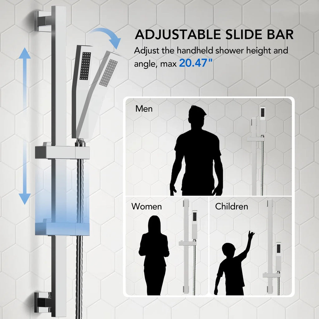 Wall Mount High-Pressure Rainfall Shower Faucet, Dual Showerheads System with Handheld Shower LP9875-LY - Chrome