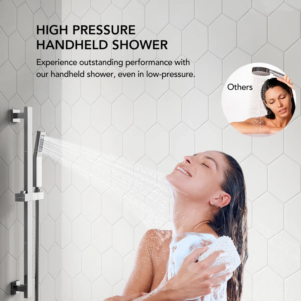 10" Pressure-Balanced Rain Shower System with Adjustable Slide Bar Handheld Shower and Rough-In Valve LP06685-LY - Chrome