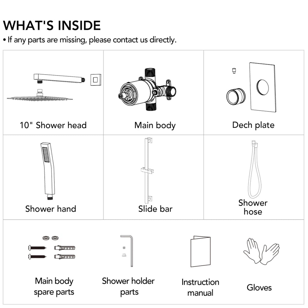 10" Pressure-Balanced Rain Shower System with Adjustable Slide Bar Handheld Shower and Rough-In Valve LP06685-LY - Chrome