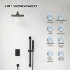10" Pressure-Balanced Rain Shower System with Adjustable Slide Bar Handheld Shower and Rough-In Valve LP0665-LY - Matte Black