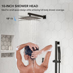 10" Pressure-Balanced Rain Shower System with Adjustable Slide Bar Handheld Shower and Rough-In Valve LP0665-LY - Matte Black
