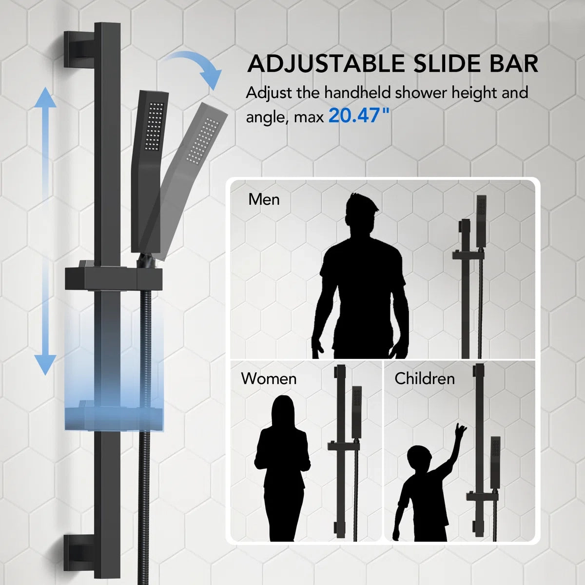 10" Pressure-Balanced Rain Shower System with Adjustable Slide Bar Handheld Shower and Rough-In Valve LP0665-LY - Matte Black