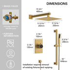 10" Pressure-Balanced Rain Shower System with Adjustable Slide Bar Handheld Shower and Rough-In Valve LP08876-LY - Brushed Gold