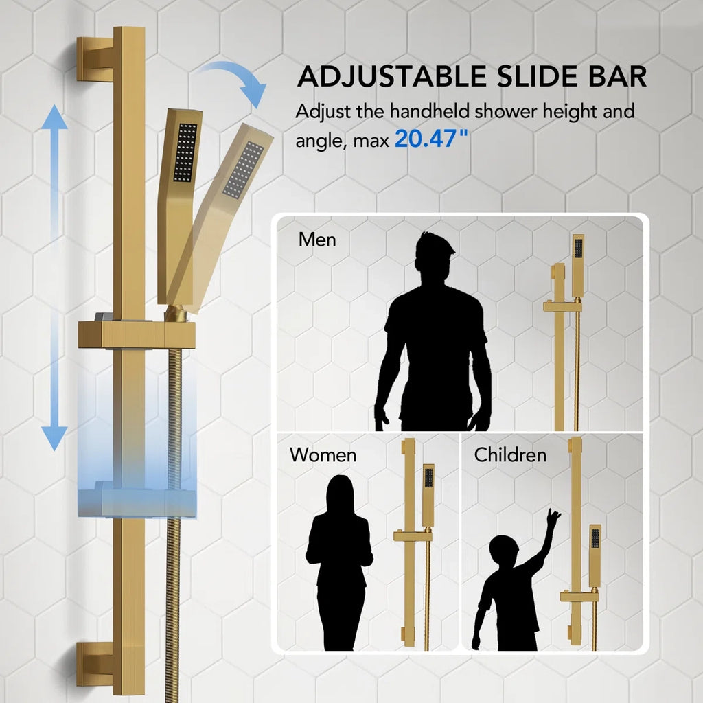 Wall Mount High-Pressure Rainfall Shower Faucet, Dual Showerheads System with Handheld Shower LP02210-LY - Brushed Gold