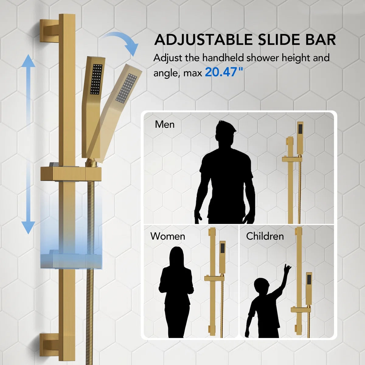 10" Pressure-Balanced Rain Shower System with Adjustable Slide Bar Handheld Shower and Rough-In Valve LP08876-LY - Brushed Gold