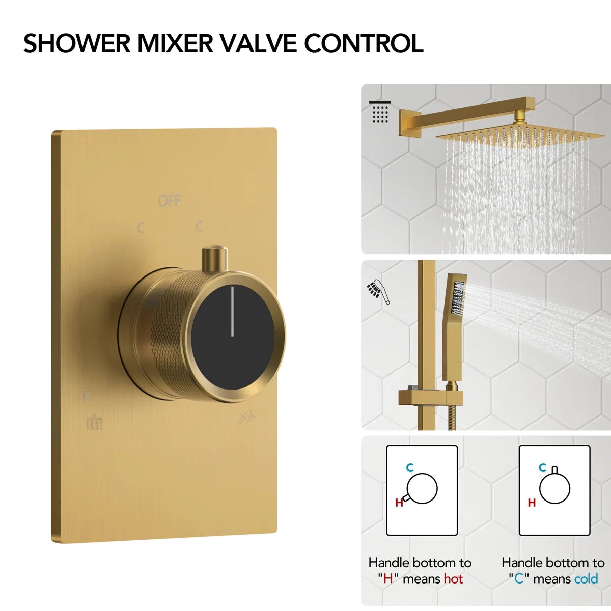 Wall Mount High-Pressure Rainfall Shower Faucet, Dual Showerheads System with Handheld Shower LP02210-LY - Brushed Gold