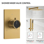 10" Pressure-Balanced Rain Shower System with Adjustable Slide Bar Handheld Shower and Rough-In Valve LP08876-LY - Brushed Gold
