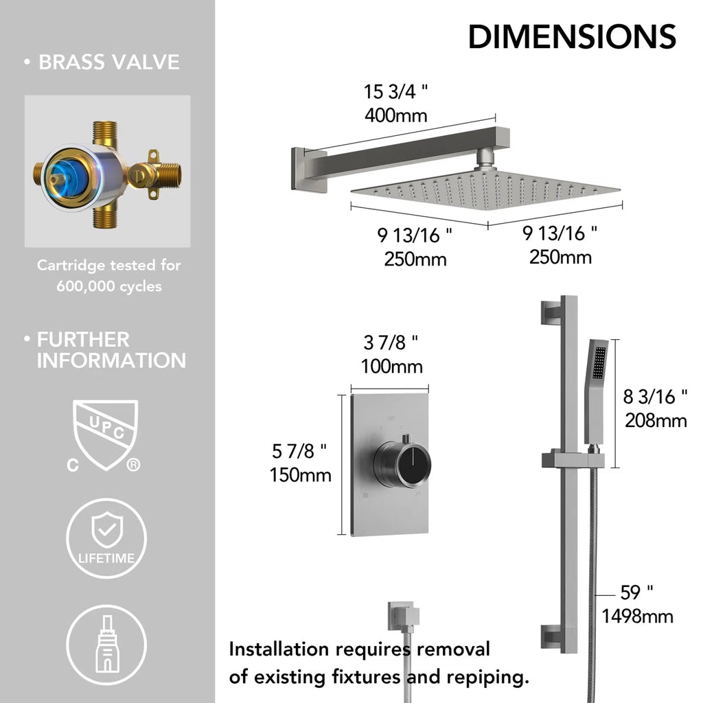 Wall Mount High-Pressure Rainfall Shower Faucet, Dual Showerheads System with Handheld Shower LP08871-LY - Brushed Nickel