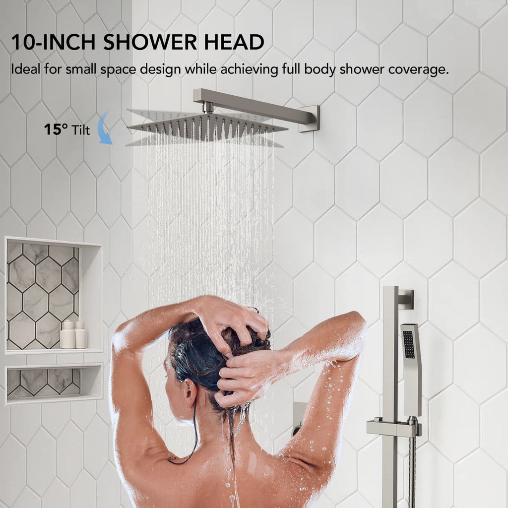 Wall Mount High-Pressure Rainfall Shower Faucet, Dual Showerheads System with Handheld Shower LP08871-LY - Brushed Nickel