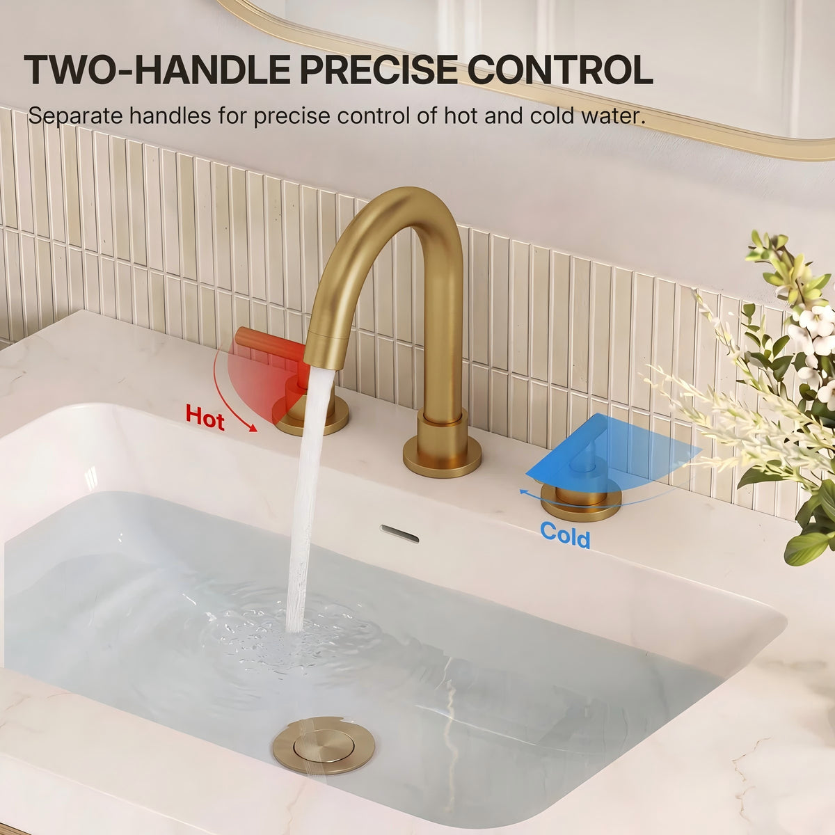 Widespread Bathroom Faucet 3 Hole, 2-Handle Bathroom Sink Faucet with Drain Assembly LP03006-YS - Brushed Gold