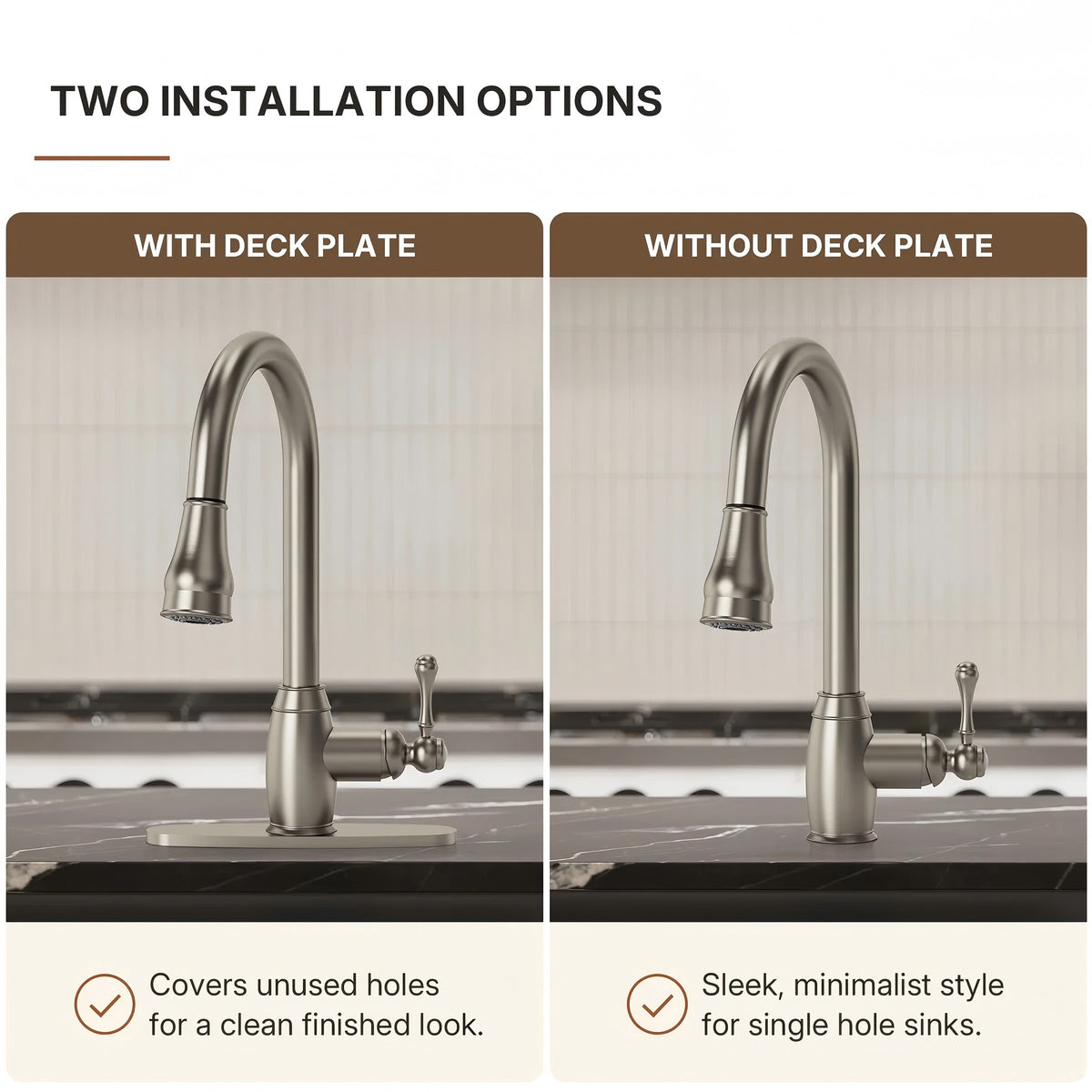 Dual-Function Single-Handle Pull-Down Kitchen Faucet with Deck Plate LP08812-CF- Brushed Nickel