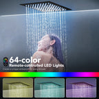 12" LED Ceiling-Mount Pressure-Balanced Rainfall Shower System with 6" Wall Shower Head and Slide Bar Handheld Shower LP05530-LY - Matte Black