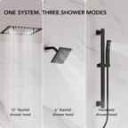 12" LED Ceiling-Mount Pressure-Balanced Rainfall Shower System with 6" Wall Shower Head and Slide Bar Handheld Shower LP05530-LY - Matte Black