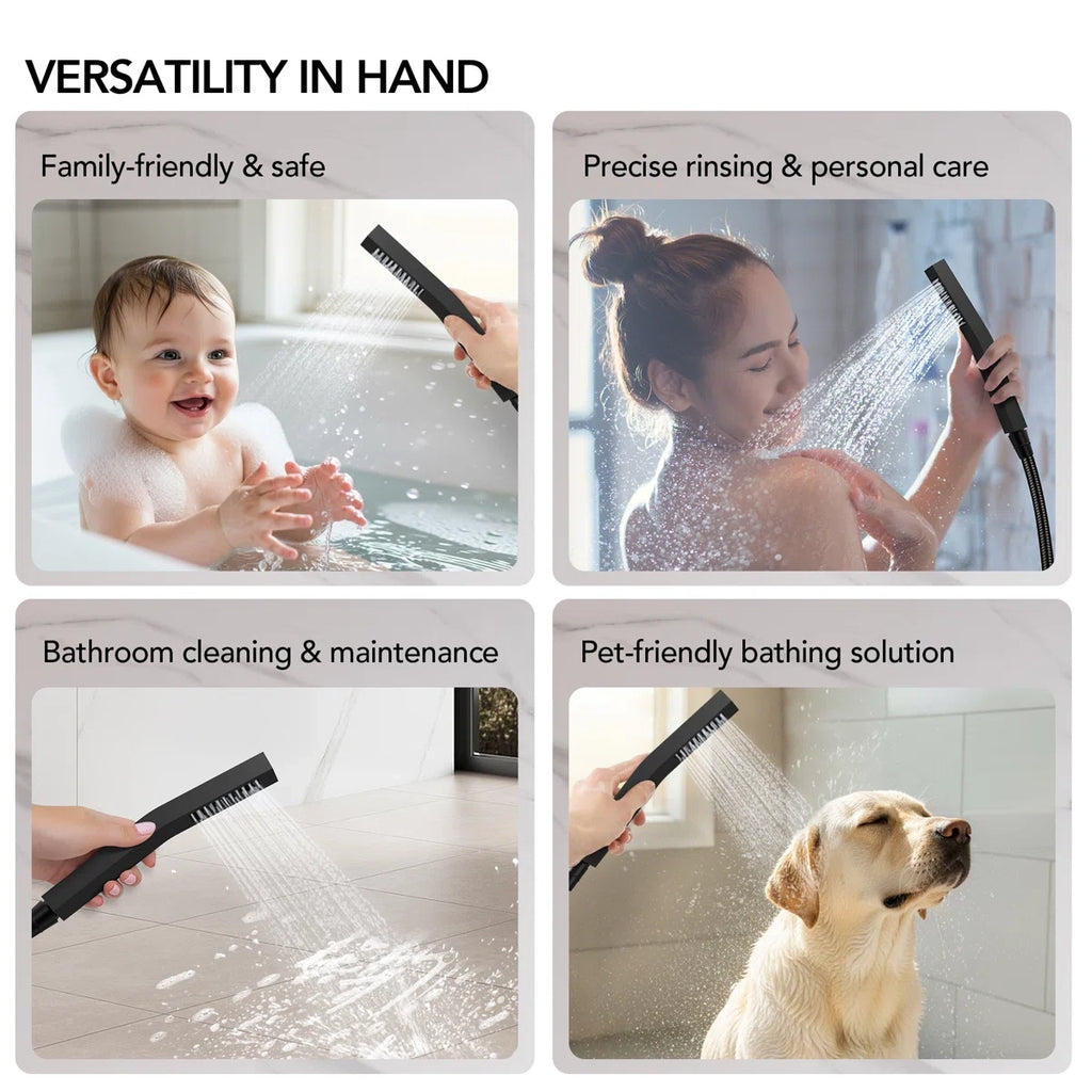 12" LED Ceiling-Mount Pressure-Balanced Rainfall Shower System with 6" Wall Shower Head and Slide Bar Handheld Shower LP05530-LY - Matte Black