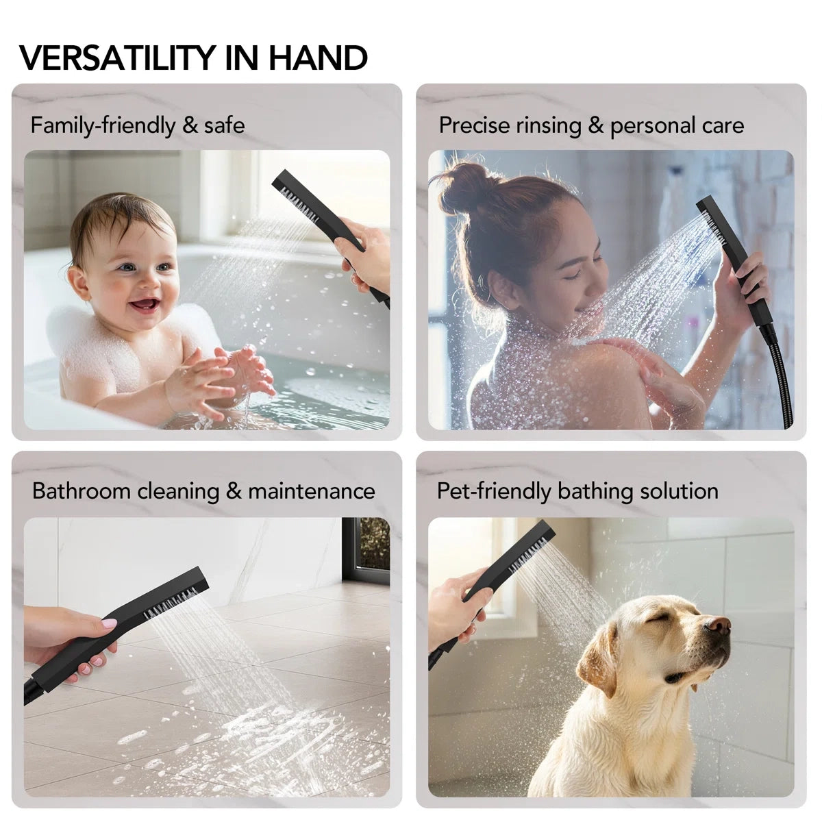 12" LED Ceiling-Mount Pressure-Balanced Rainfall Shower System with 6" Wall Shower Head and Slide Bar Handheld Shower LP05530-LY - Matte Black