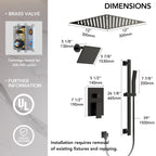 12" LED Ceiling-Mount Pressure-Balanced Rainfall Shower System with 6" Wall Shower Head and Slide Bar Handheld Shower LP05530-LY - Matte Black
