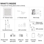 12" LED Ceiling-Mount Pressure-Balanced Rainfall Shower System with 6" Wall Shower Head and Slide Bar Handheld Shower LP05530-LY - Matte Black