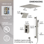 12" LED Ceiling-Mount Pressure-Balanced Rainfall Shower System with 6" Wall Shower Head and Slide Bar Handheld Shower LP98556-LY - Brushed Nickel