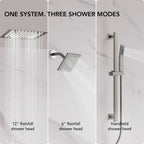 12" LED Ceiling-Mount Pressure-Balanced Rainfall Shower System with 6" Wall Shower Head and Slide Bar Handheld Shower LP98556-LY - Brushed Nickel
