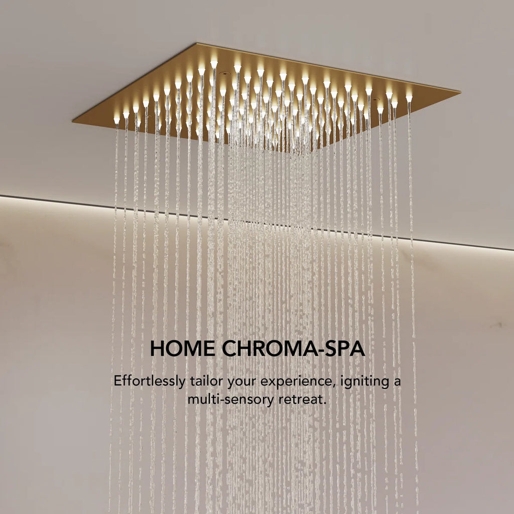 12" LED Ceiling-Mount Pressure-Balanced Rainfall Shower System with 6" Wall Shower Head and Slide Bar Handheld ShowerLP08891-LY - Brushed Gold