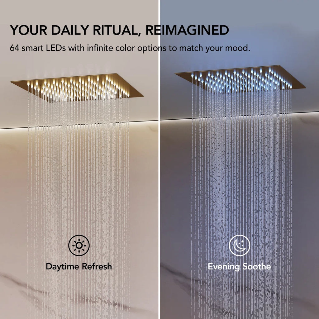 12" LED Ceiling-Mount Pressure-Balanced Rainfall Shower System with 6" Wall Shower Head and Slide Bar Handheld ShowerLP08891-LY - Brushed Gold