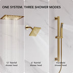12" LED Ceiling-Mount Pressure-Balanced Rainfall Shower System with 6" Wall Shower Head and Slide Bar Handheld ShowerLP08891-LY - Brushed Gold