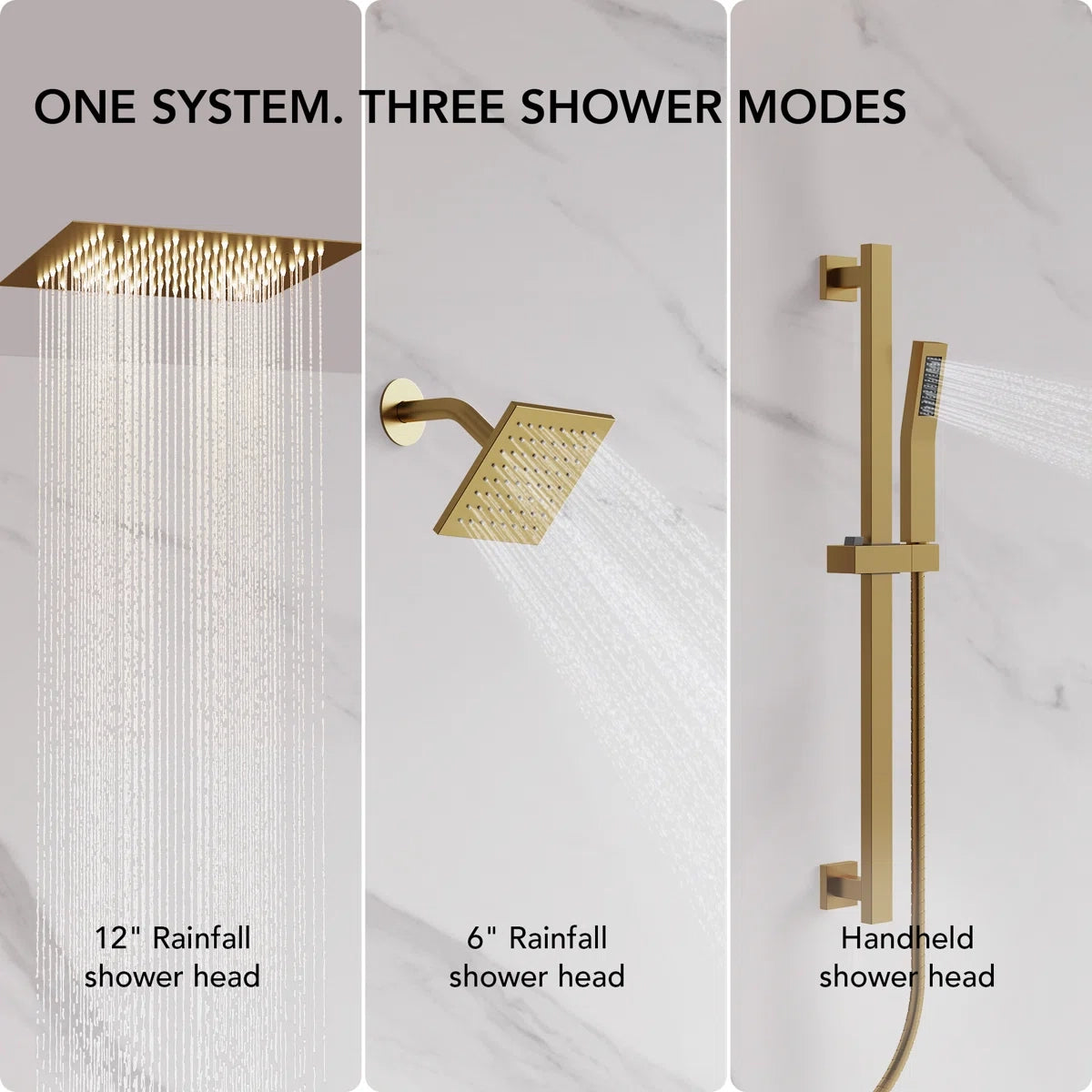 12" LED Ceiling-Mount Pressure-Balanced Rainfall Shower System with 6" Wall Shower Head and Slide Bar Handheld ShowerLP08891-LY - Brushed Gold