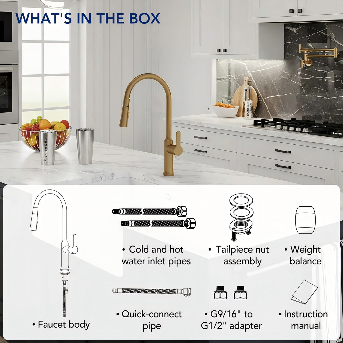 Pull-Down Kitchen Faucet with Dual-Function Sprayer, Single-Handle Sink Faucet LPL099122-CF - Brushed Gold