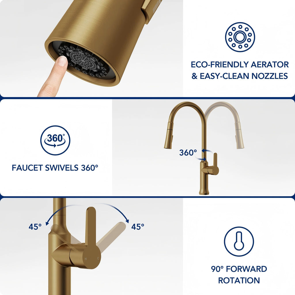 Pull-Down Kitchen Faucet with Dual-Function Sprayer, Single-Handle Sink Faucet LPL099122-CF - Brushed Gold