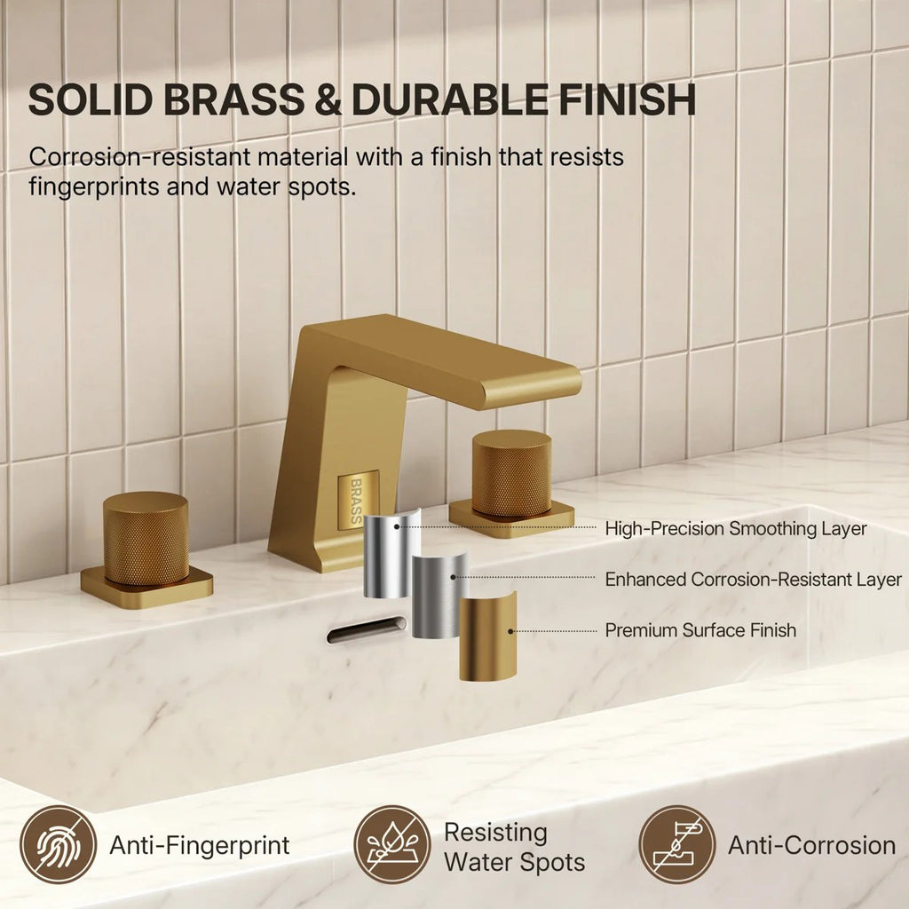 Widespread Bathroom Faucet 3 Hole, 2-handle Bathroom Sink Faucet with Drain Assembly LP00340-YS - Brushed Gold