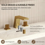Widespread Bathroom Faucet 3 Hole, 2-handle Bathroom Sink Faucet with Drain Assembly LP00340-YS - Brushed Gold