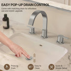 Widespread Bathroom Faucet 3 Hole, 2-handle Bathroom Sink Faucet with Drain Assembly LP01382330-YS - Brushed Nickel