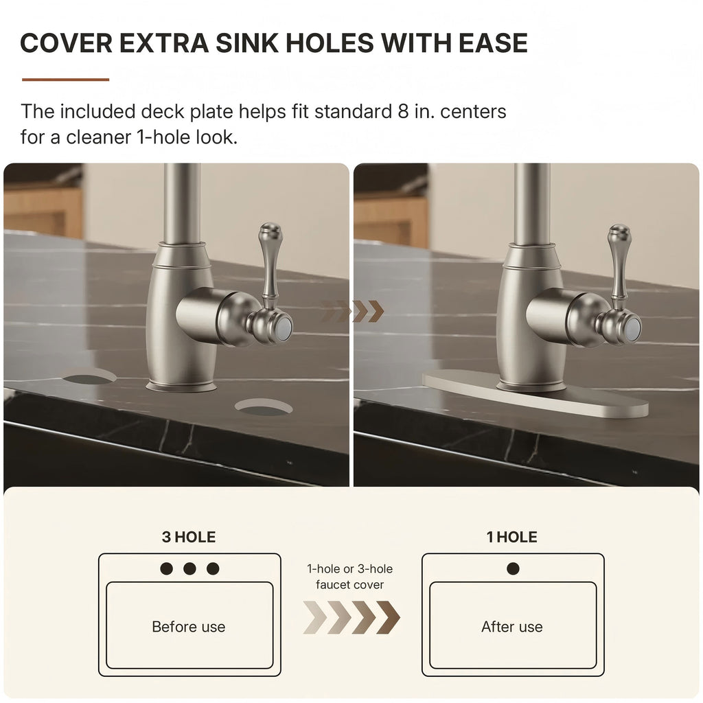 Dual-Function Single-Handle Pull-Down Kitchen Faucet with Deck Plate LP08812-CF- Brushed Nickel