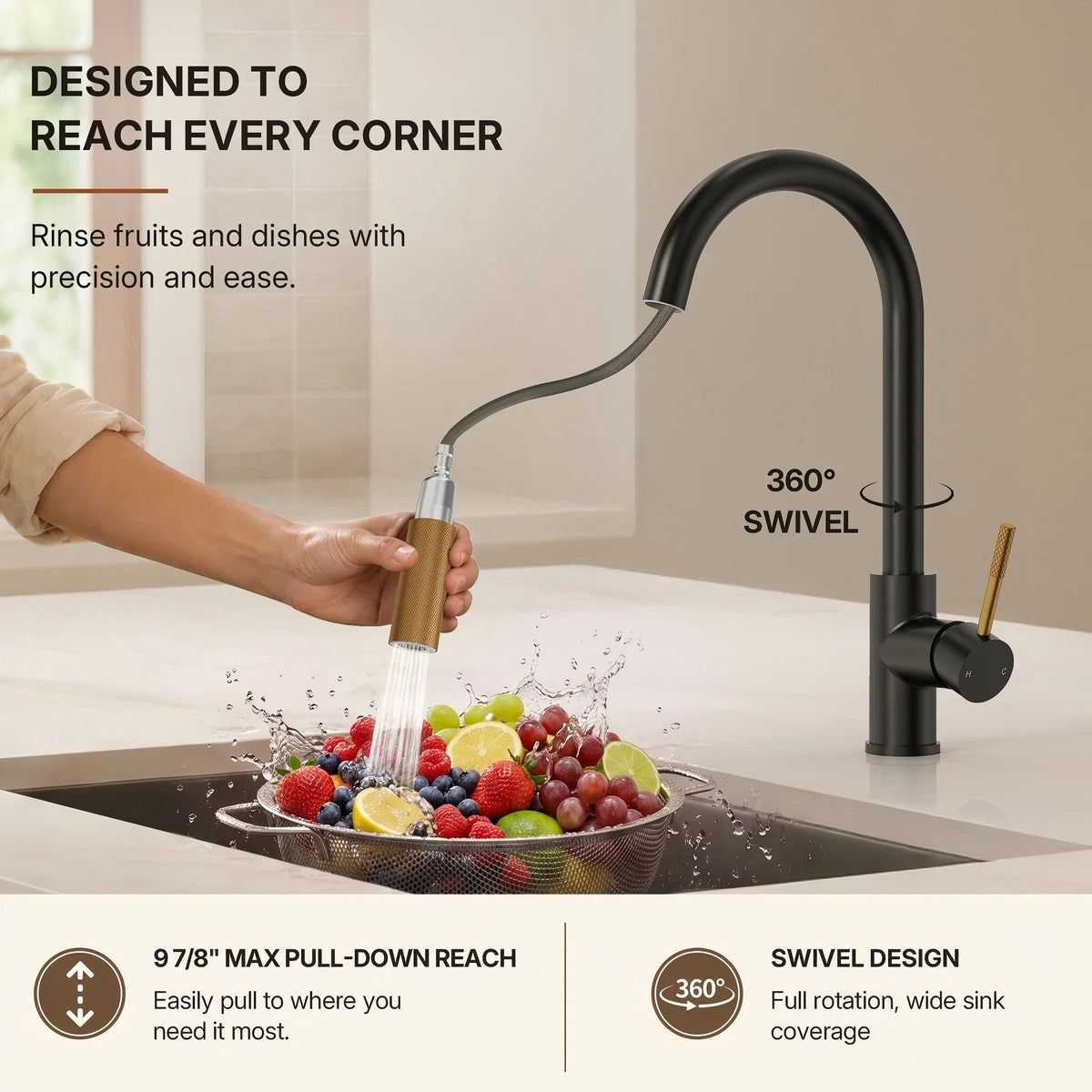 Dual Function Pull-Down Kitchen Faucet , Single Handle Sink Faucet LP9911606-CF - Matte Black