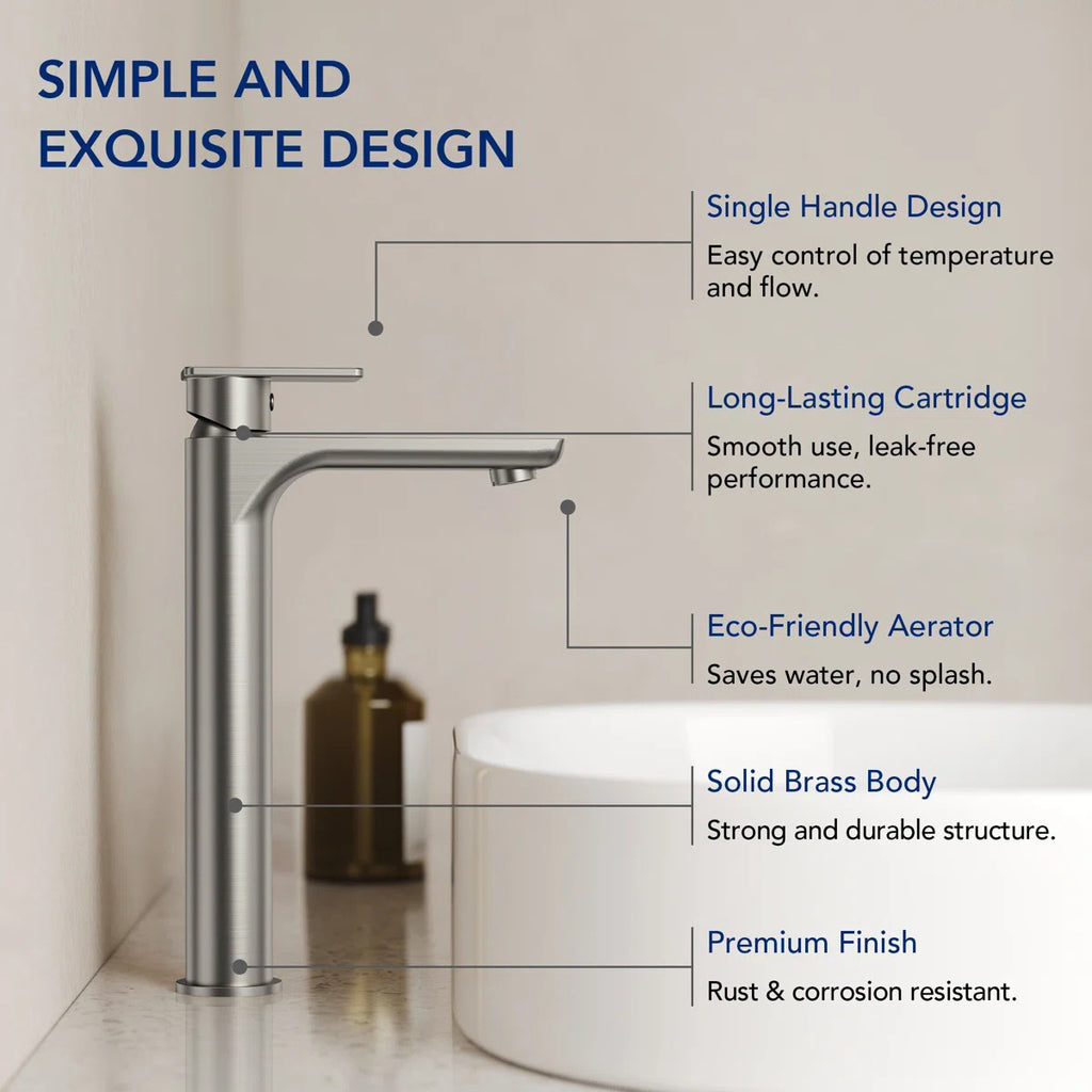 Single Hole Vessel Bathroom Faucet, Single Handle Bathroom Sink Faucet with Drain Assembly LP0096-YS - Brushed Nickel