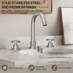 Widespread 3-Hole Bathroom Sink Faucet, 2-Handle Faucet with Wheel Knob Handles and Drain Assembly LP08100-YS - Brushed Nickel