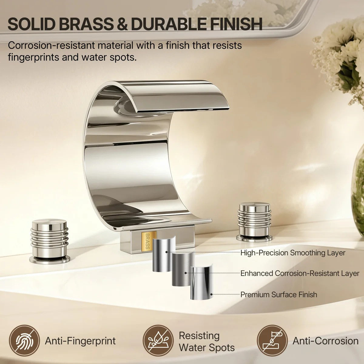 Widespread Bathroom Faucet 3 Hole, 2-handle Bathroom Sink Faucet with Drain Assembly LP442093-YS - Chrome