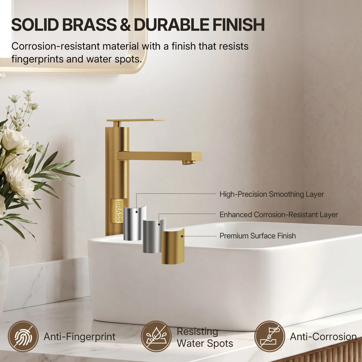 Single Hole Vessel Bathroom Faucet, Single Handle Vessel Bathroom Sink Faucet with Drain Assembly LP00985-YS - Brushed Gold
