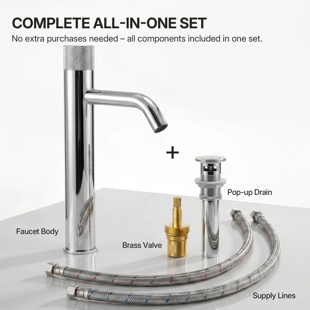 Single Hole Bathroom Vessel Faucet, Single Handle Bathroom Vessel Sink Faucet with Drain Assembly LP0221240-YS - Chrome