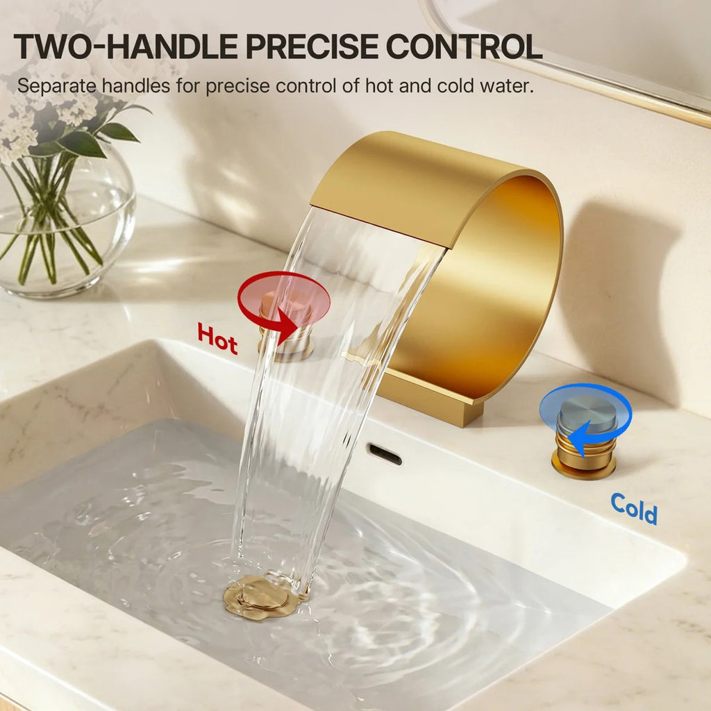 Widespread Bathroom Faucet 3 Hole, 2-handle Bathroom Sink Faucet with Drain Assembly LP550181-YS - Brushed Gold