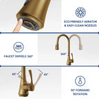 Pull Down Kitchen Sink Faucet, Single Handle Kitchen Faucet with Swivel Spout LP0776-CF - Brushed Gold