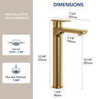 Single Hole Vessel Bathroom Faucet, Single Handle Bathroom Sink Faucet with Drain Assembly LP0096-YS - Brushed Gold