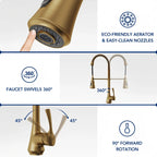 Commercial-Style 2-Function Pull-Down Single-Handle Kitchen Faucet LP0611-CF - Brushed Gold