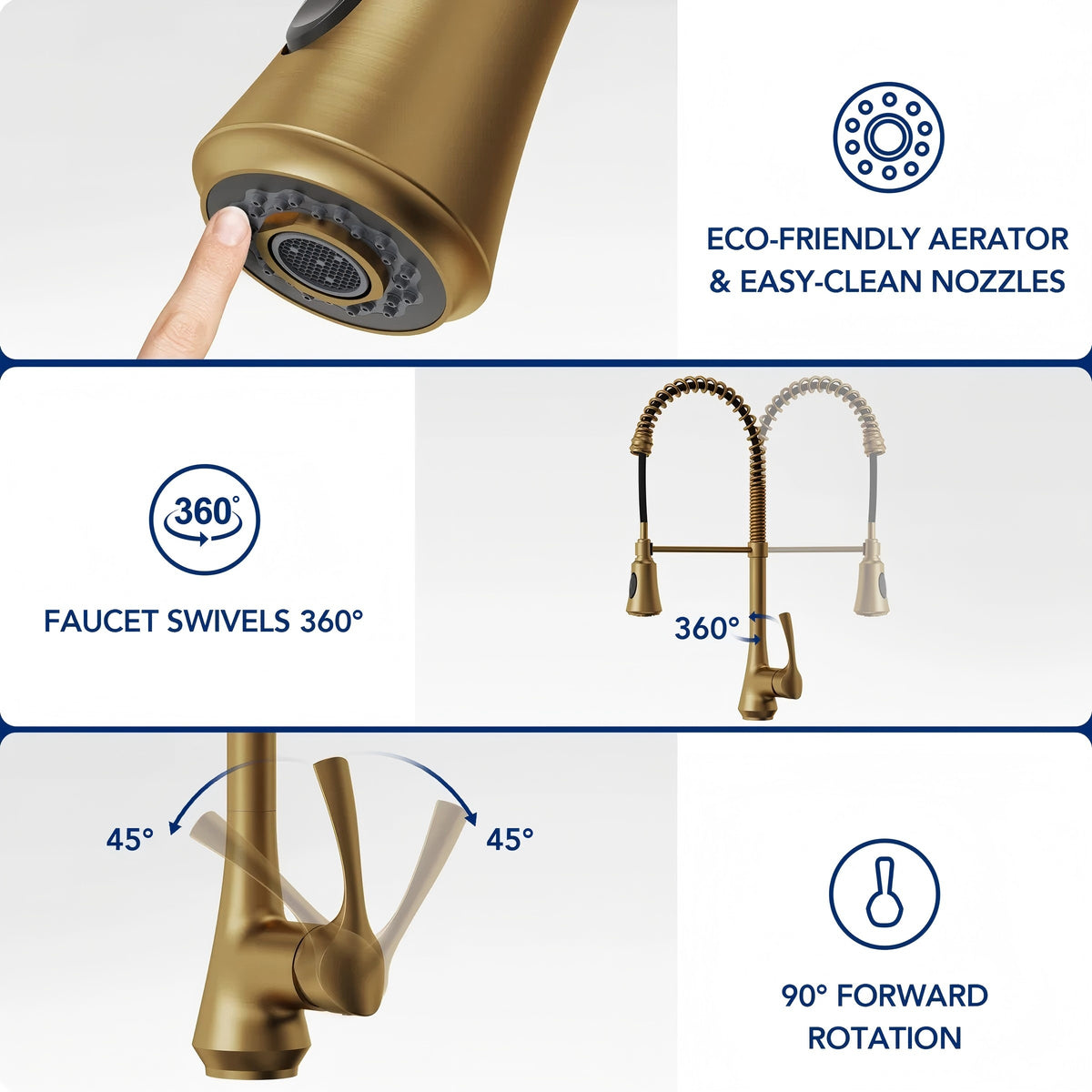 Commercial-Style 2-Function Pull-Down Single-Handle Kitchen Faucet LP0611-CF - Brushed Gold