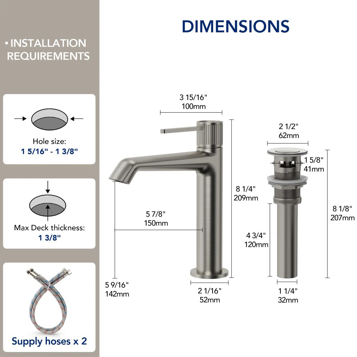 Single-Hole Single-Handle Bathroom Sink Faucet with Drain Assembly LP3360981-YS - Brushed Nickel