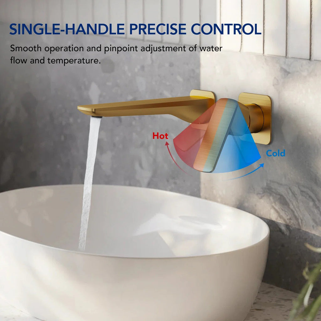 Wall Mounted Bathroom Faucet, Single-handle Bathroom Sink Faucet with Drain Assembly LP12-YS - Brushed Gold